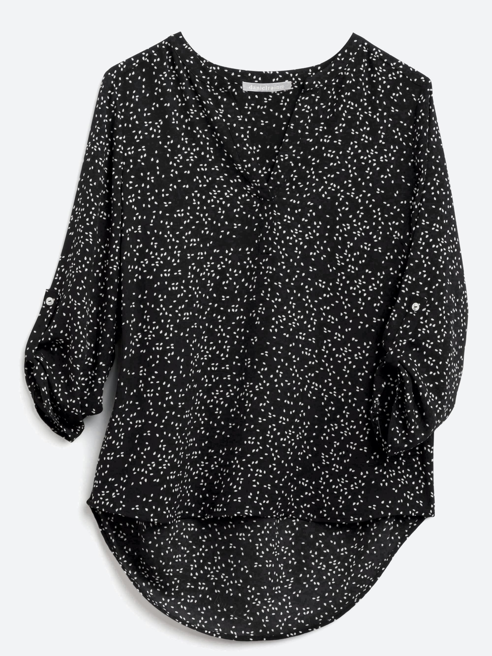 Daniel Rainn Koda Black and White Speckled Split Neck Blouse